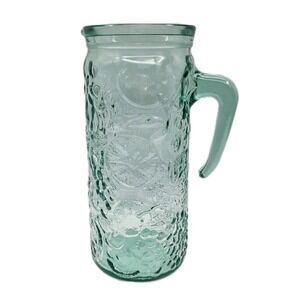Vetreria Etrusca Italy Green Glass‎ Pitcher Embossed Fruit Grapes Citrus Relief
